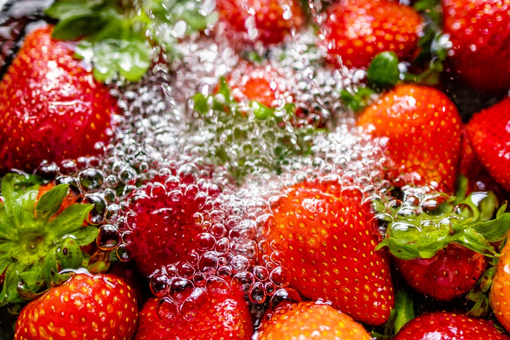 a pile of strawberries