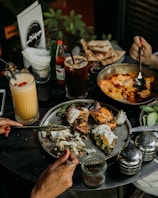 a table with food and drinks on it