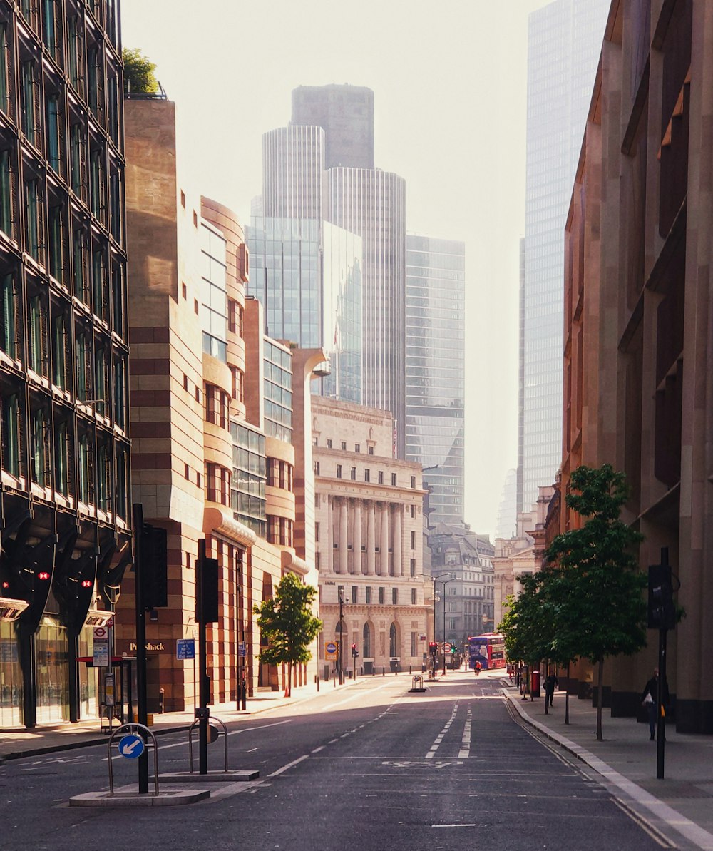 a street with tall buildings on either side of it