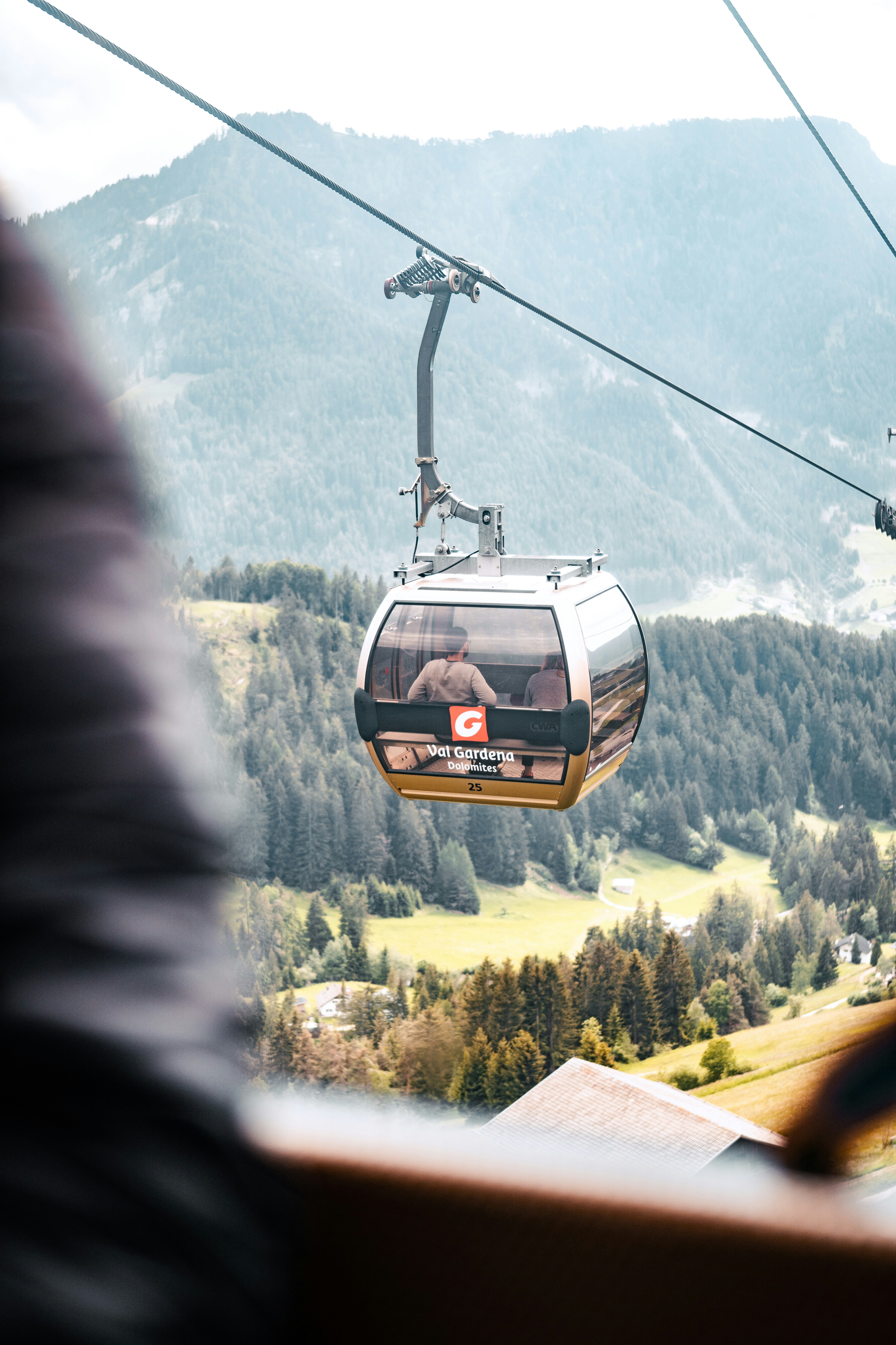 a person on a cable car