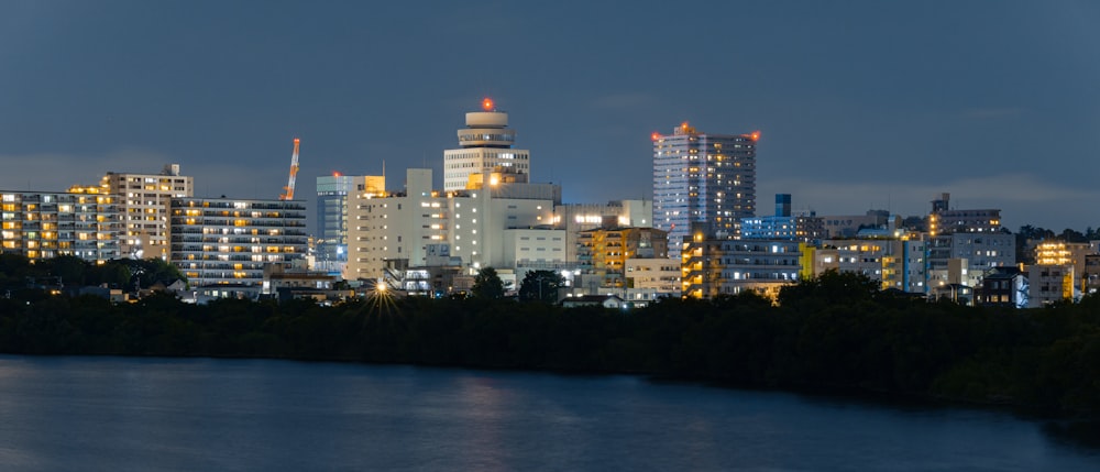 a city skyline at night