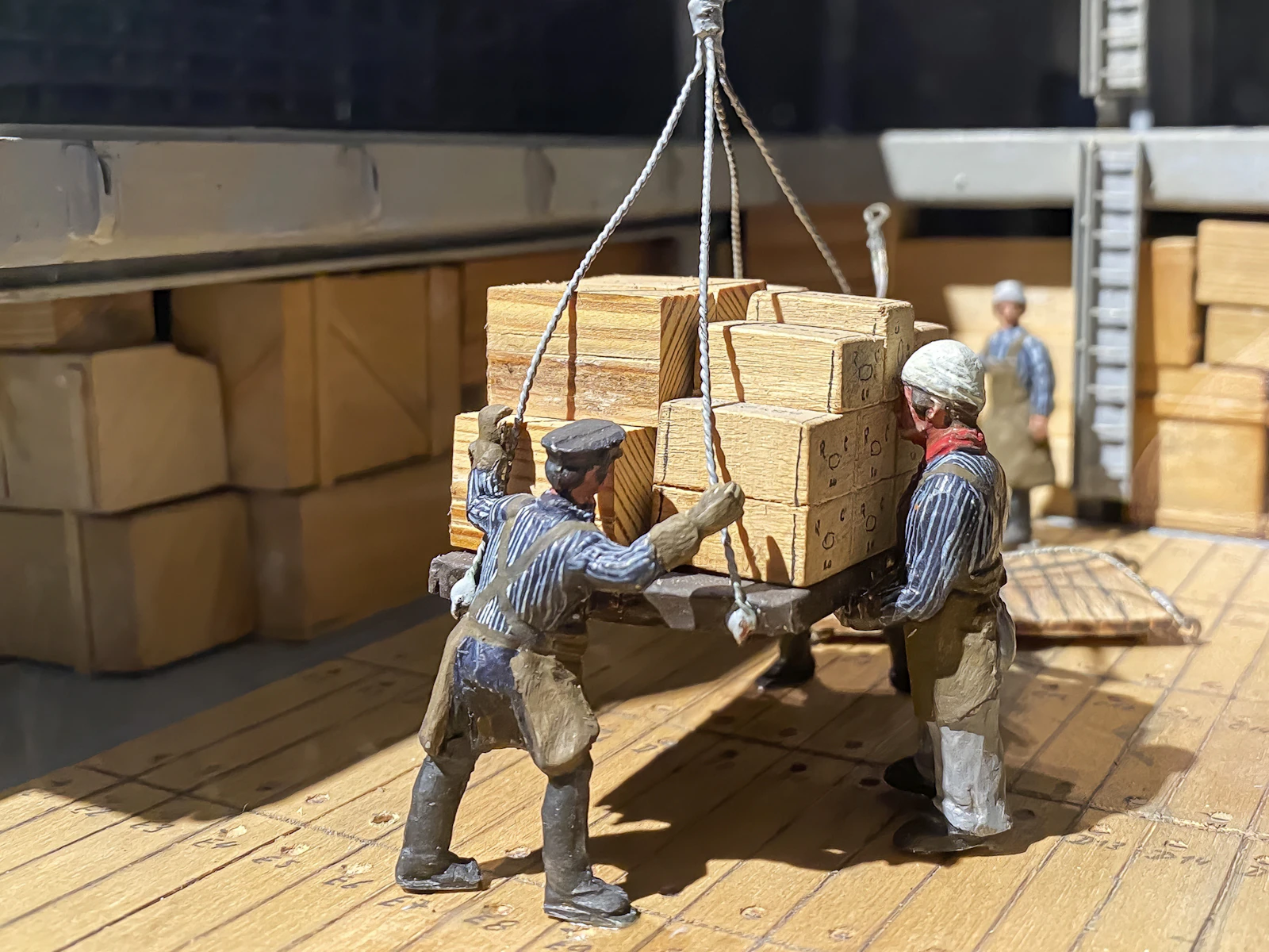 Workers collaborating over documents at a work site