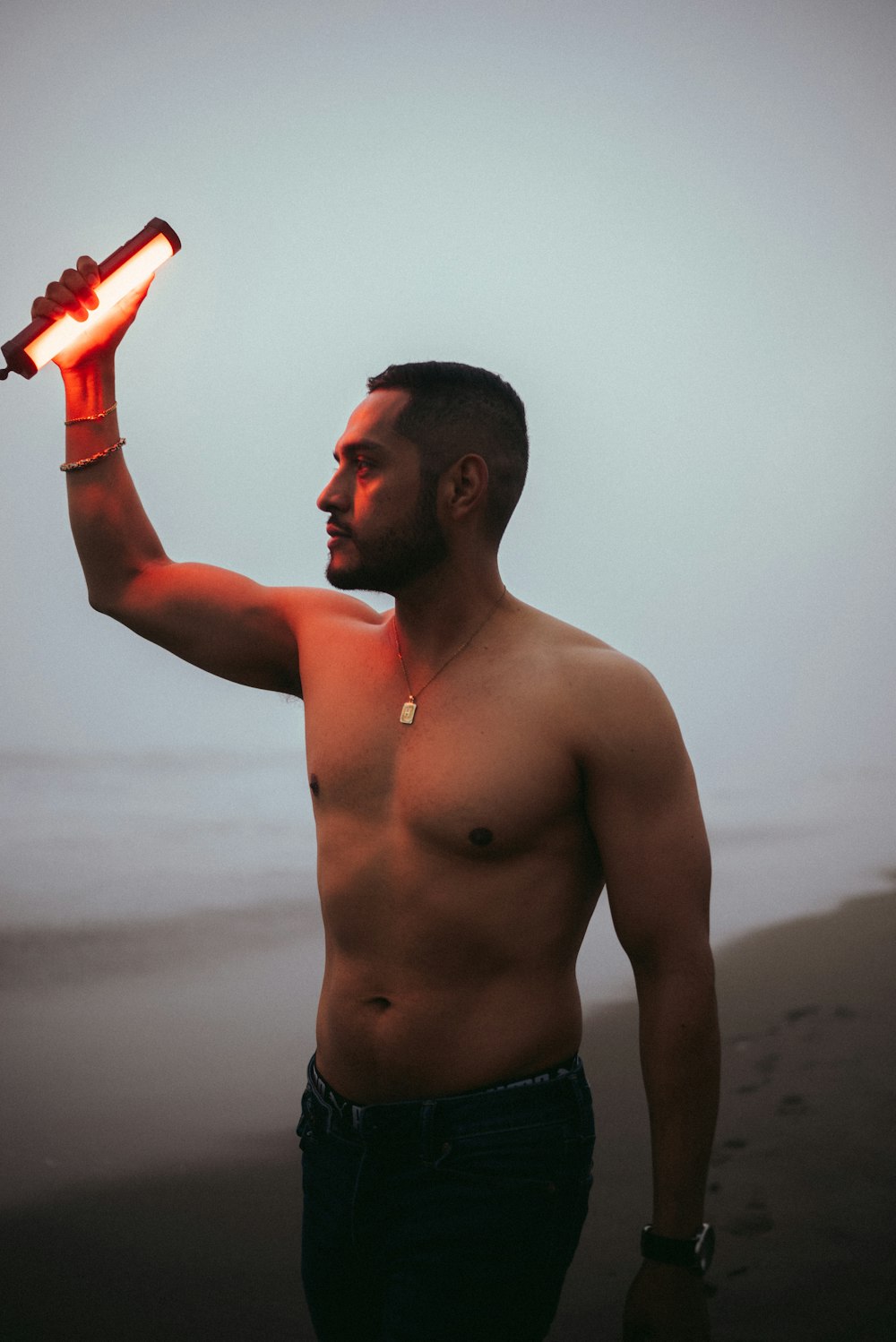 a man holding a fire