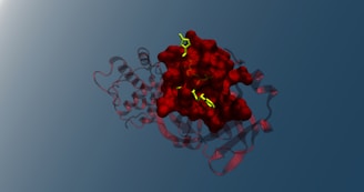 a red brain with green and yellow lines