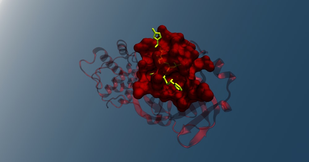 a red brain with green and yellow lines