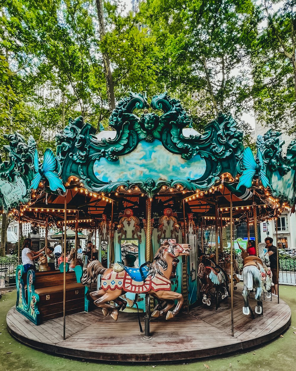 a carousel with people on it