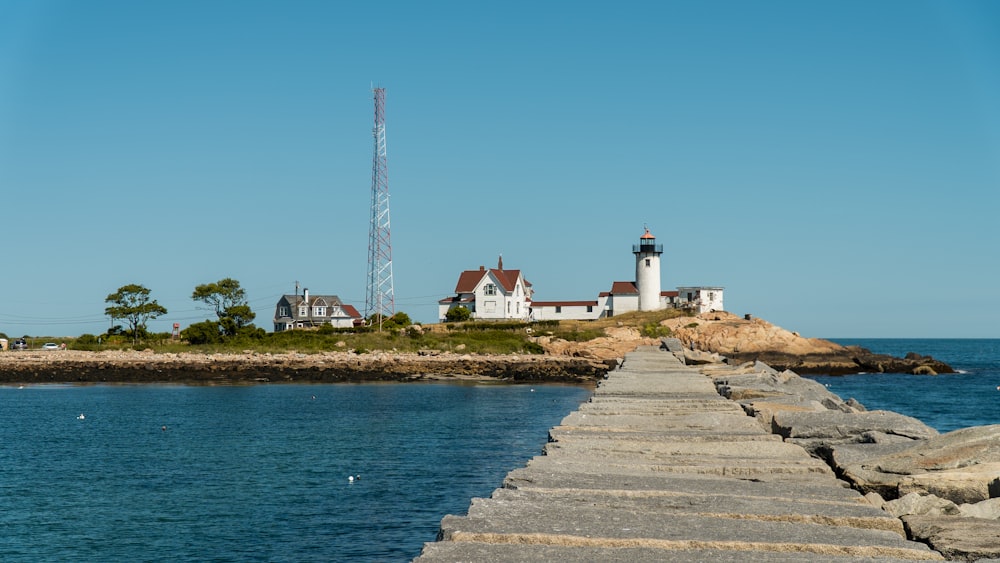 a lighthouse on a rocky island