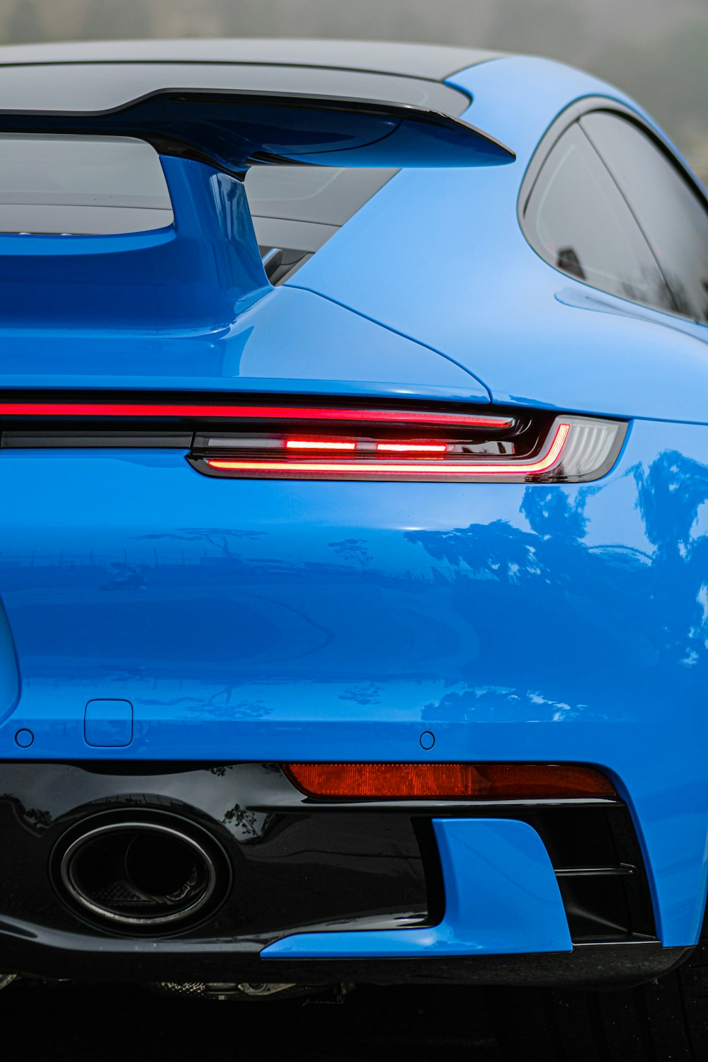 the back of a blue car