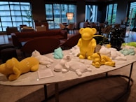 An eye-catching 3D printed sculpture in bold colors, positioned on a cozy living room table.