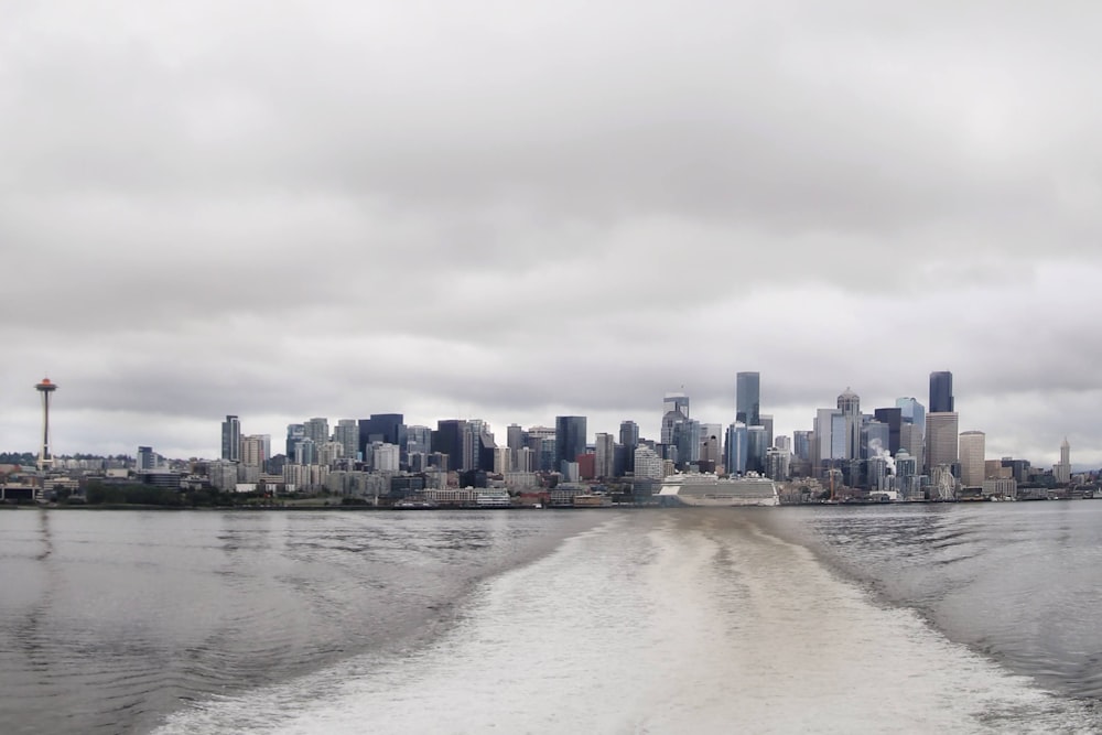 a city skyline across the water