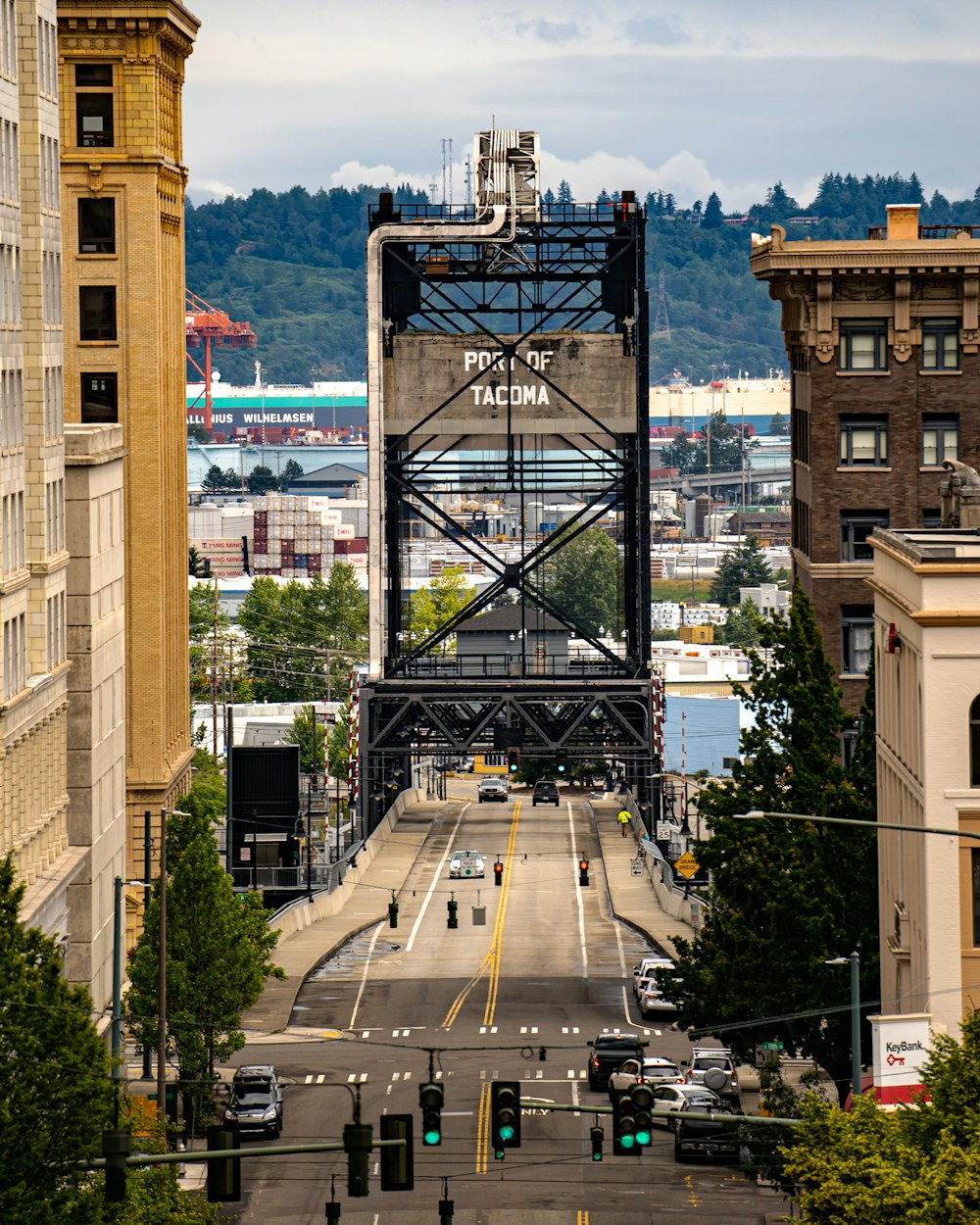 a large metal structure in a city