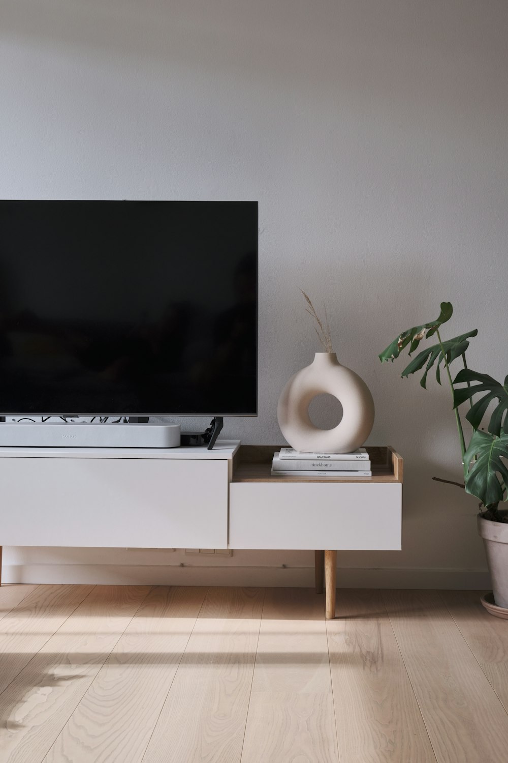 a tv on a stand