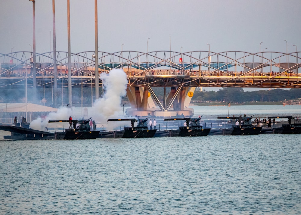 a bridge with smoke coming out of it