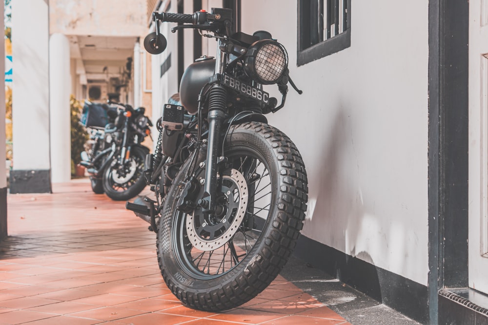 a motorcycle parked in a garage