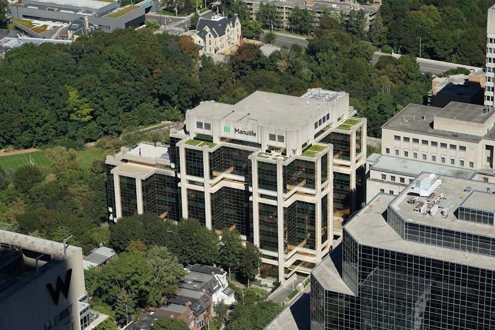 a high angle view of buildings