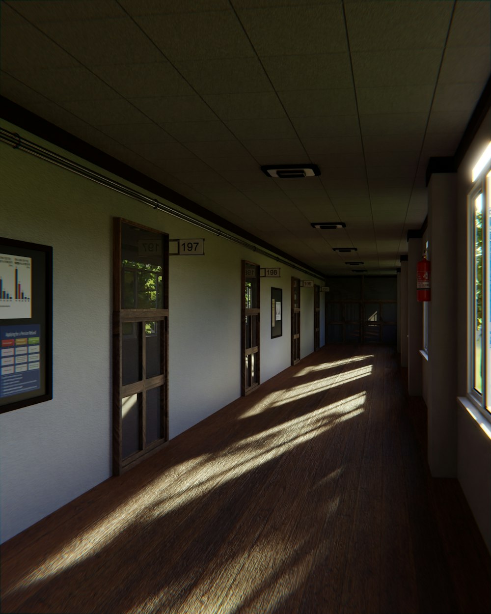 a long hallway with doors