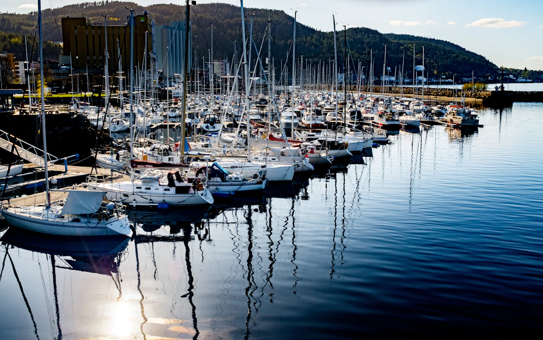 Marina with vessels at the waterfront
