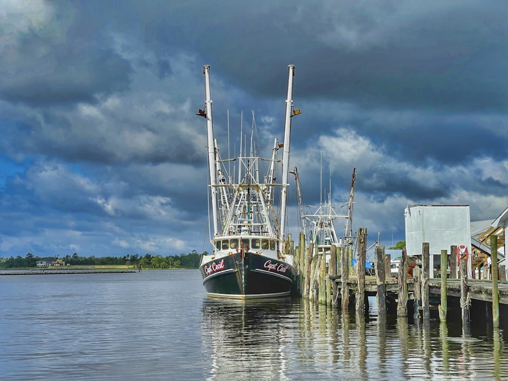 a boat docked at a pier