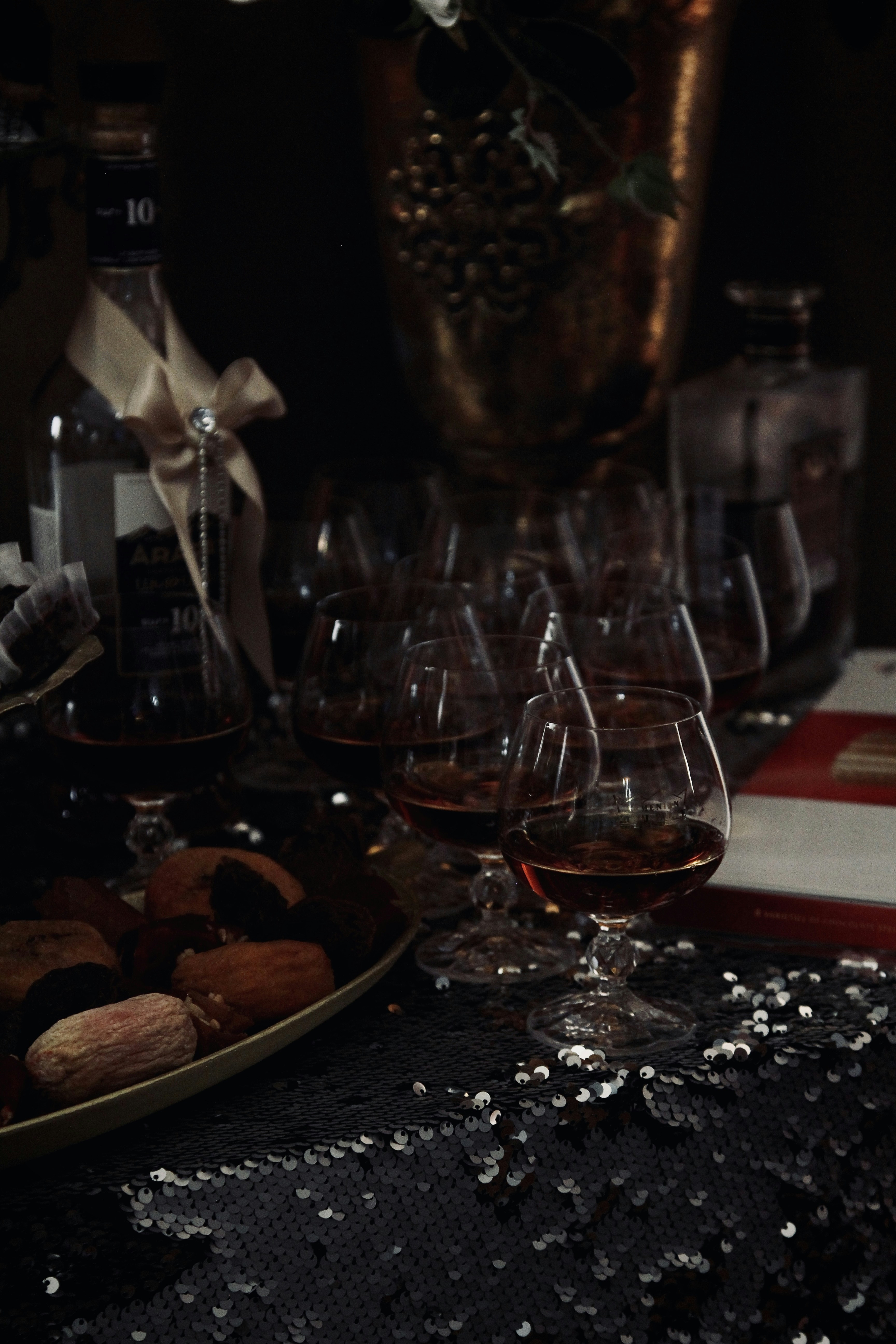 a table with glasses of wine