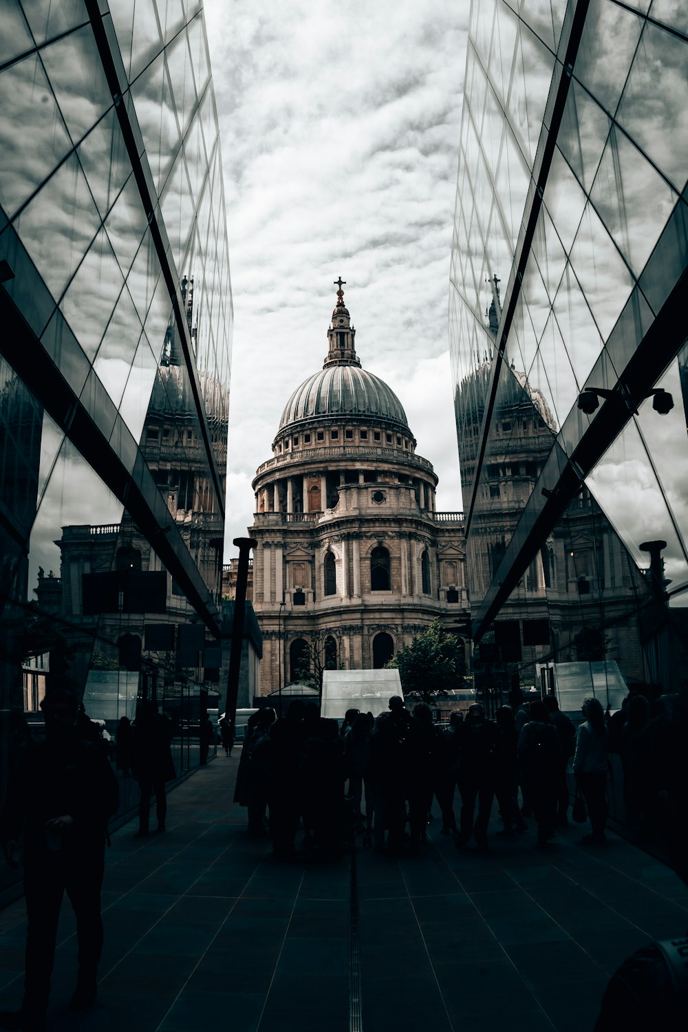 a group of people standing outside a building