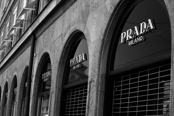 a building with windows and a sign on the side
