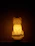 A warm, softly lit wooden pet urn display with a glowing LED accent, surrounded by small keepsakes.