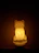 A warm, softly lit wooden pet urn display with a glowing LED accent, surrounded by small keepsakes.