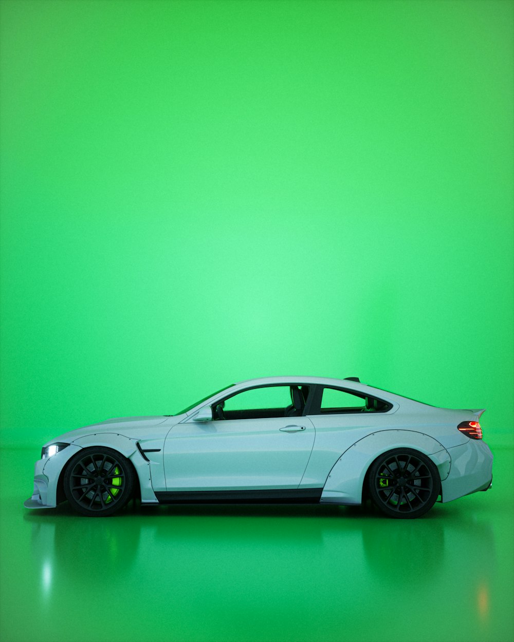 a white car with a green background