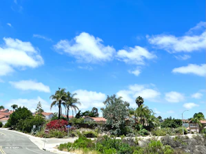 A neighborhood street with 'For Sale' signs and happy families walking nearby.