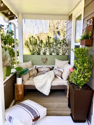 a couch with pillows and pillows