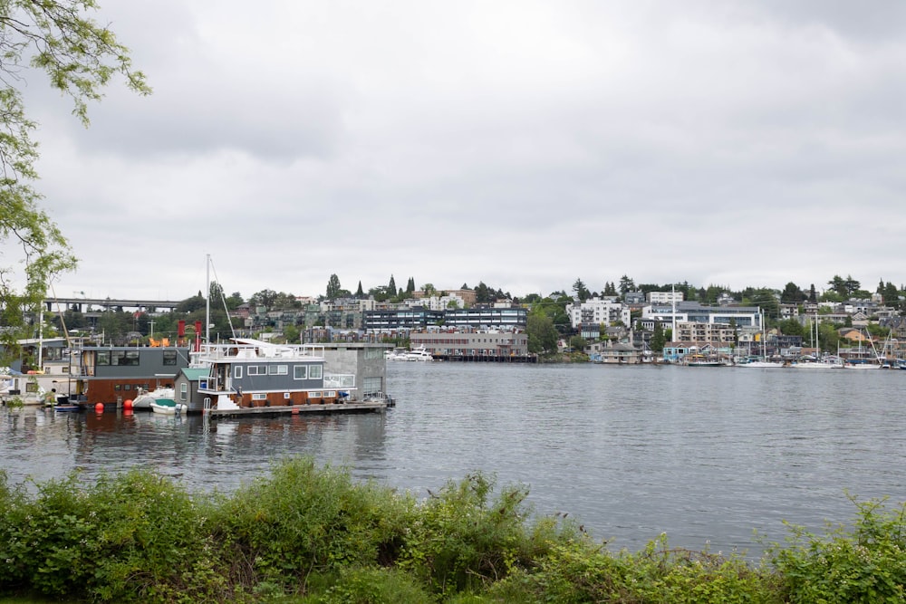 a body of water with boats and buildings along it