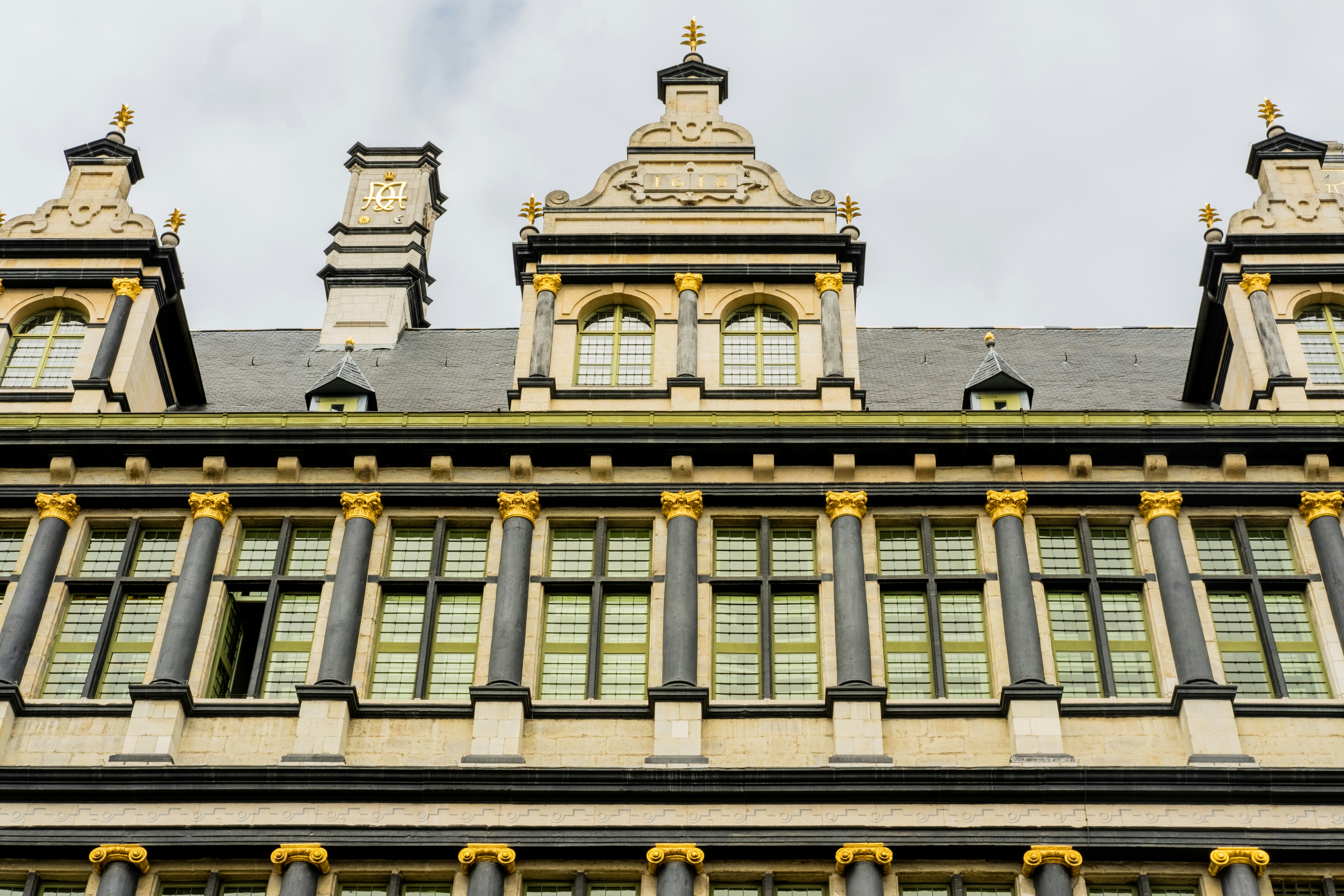 a building with columns and a tower