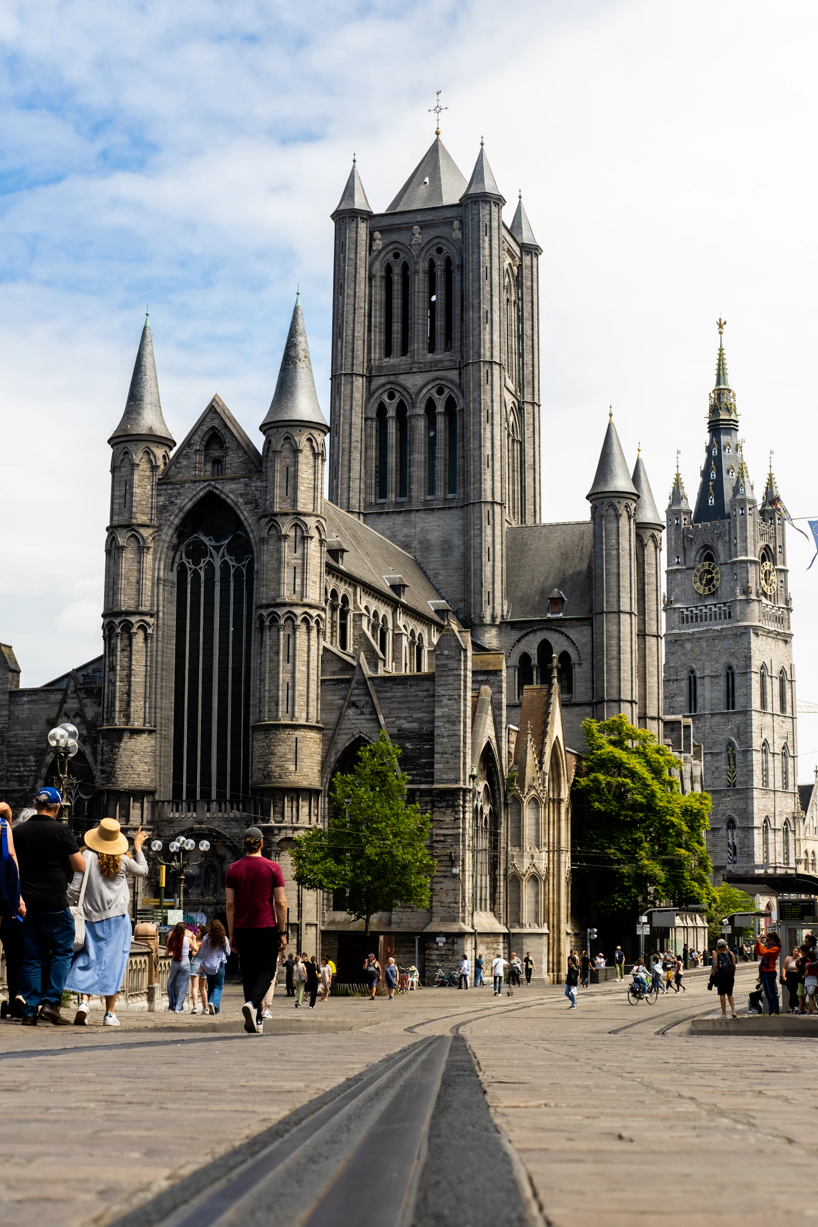 Historic stone towers and waterfront in Ghent, Belgium