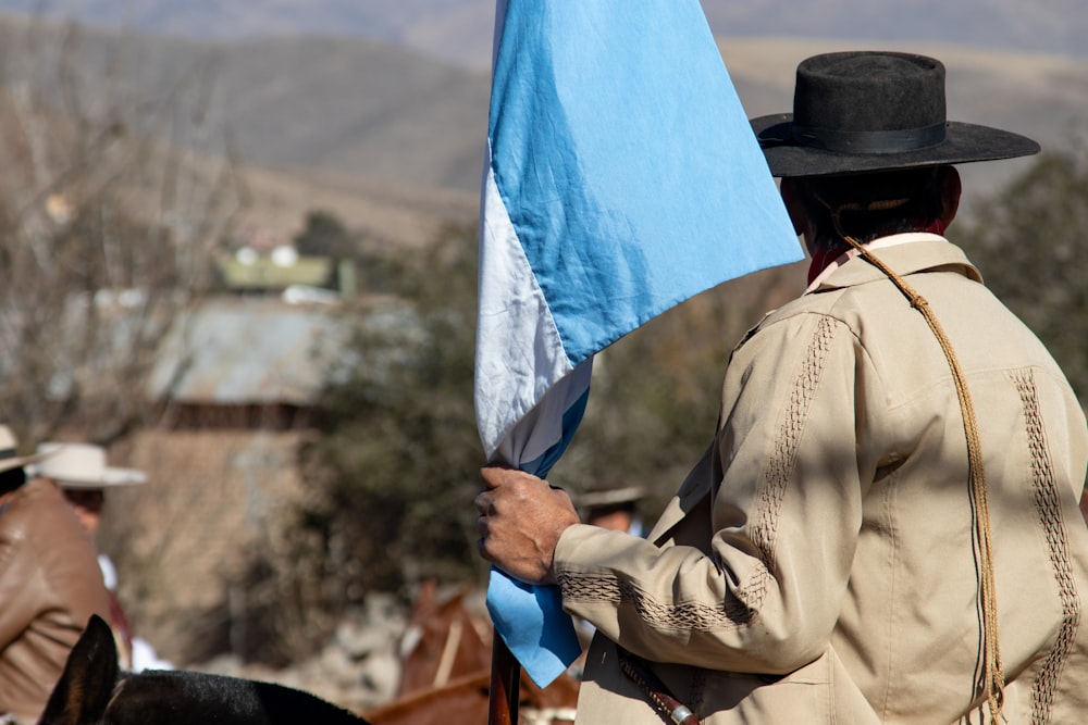 a person holding a flag