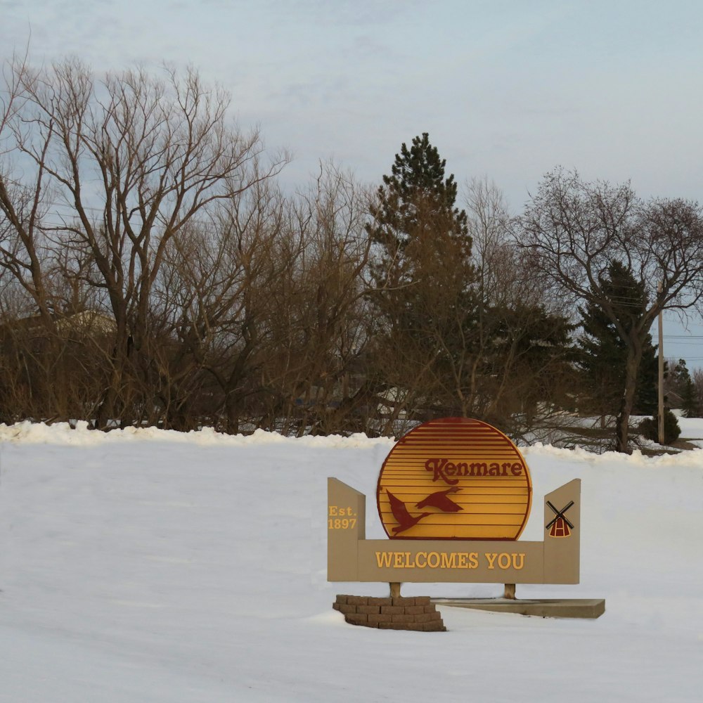 a sign in the snow