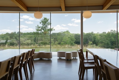 a room with tables and chairs