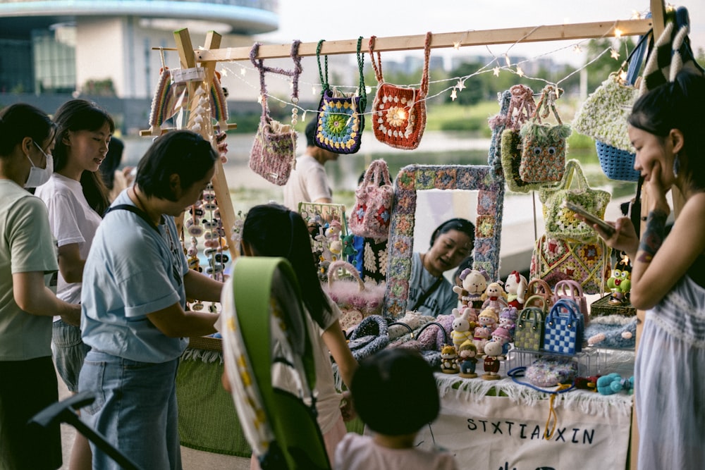 a group of people at a market