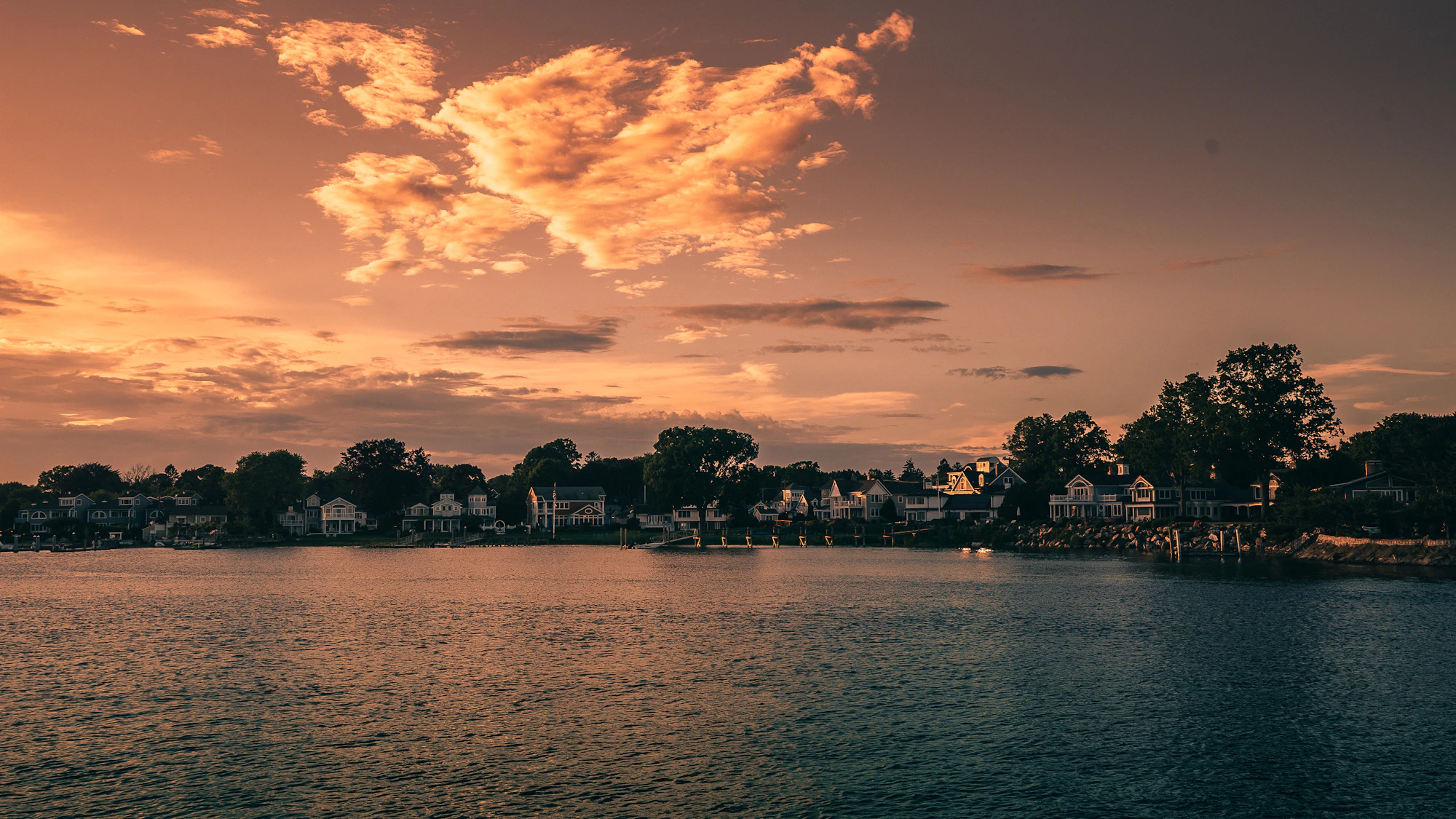 Golden hour on the shore at West Haven, Connecticut