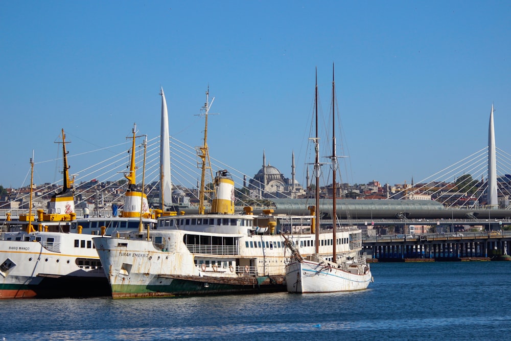 a group of boats in a harbor