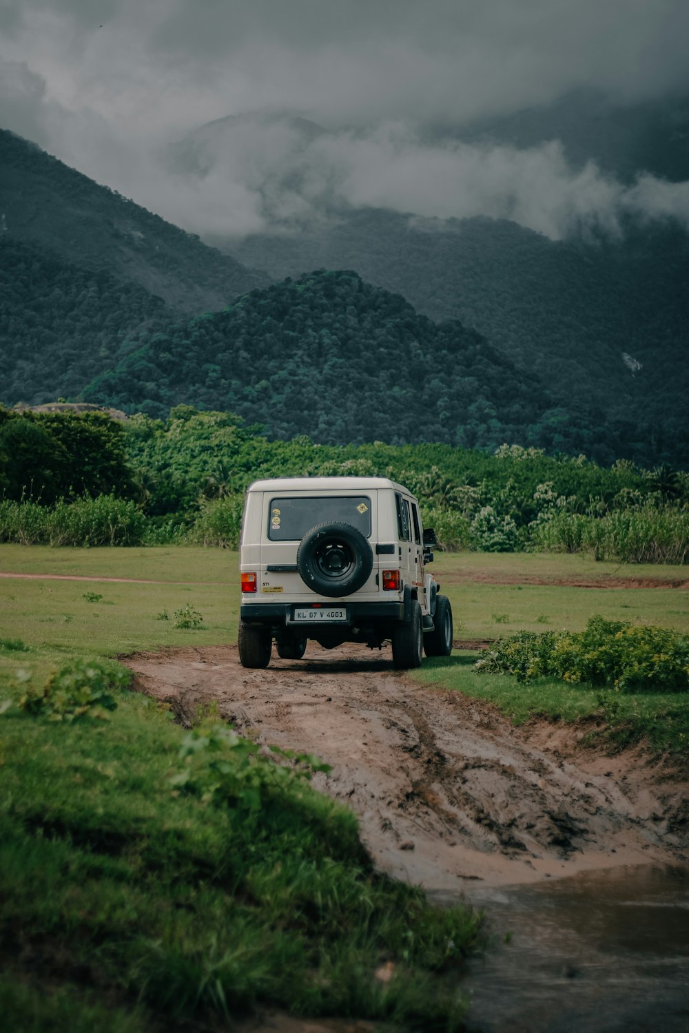 a van on a dirt road