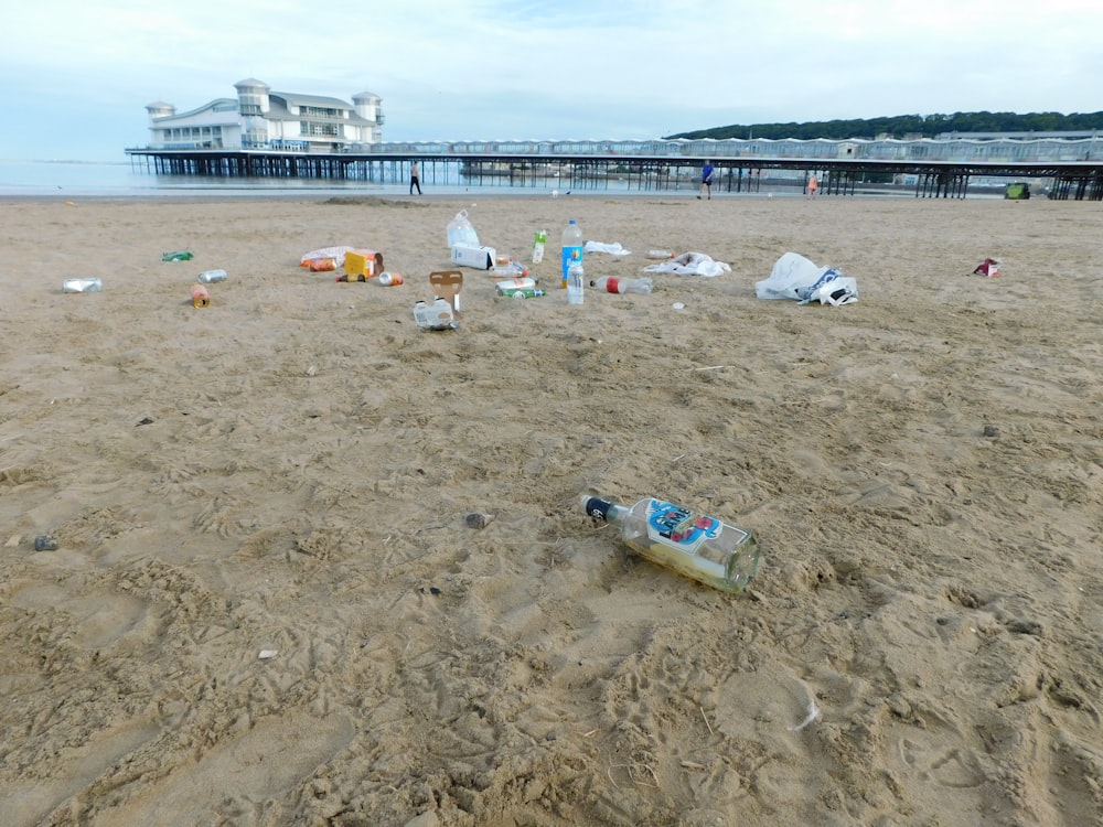 a beach with many objects on it