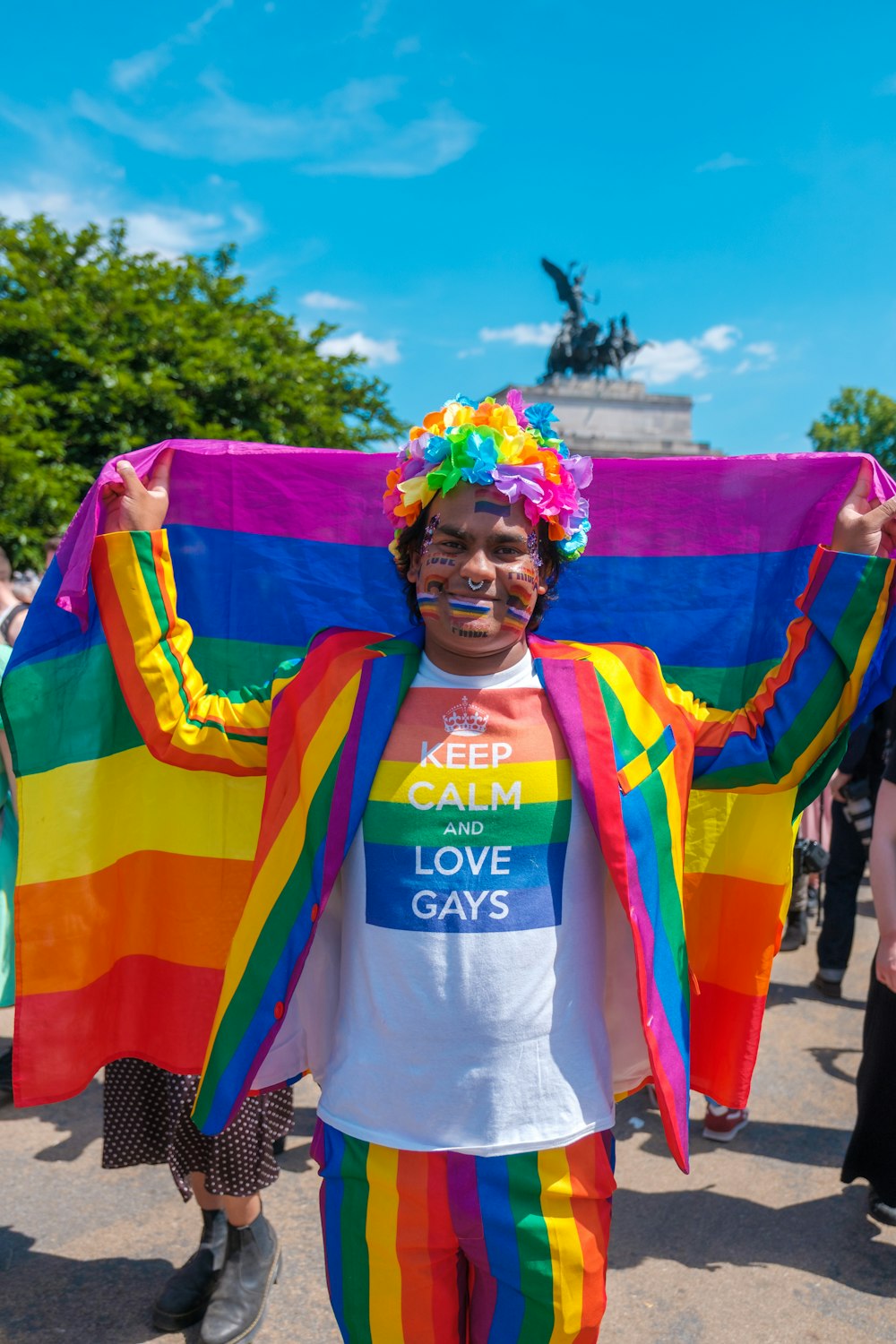 a person wearing a colorful garment