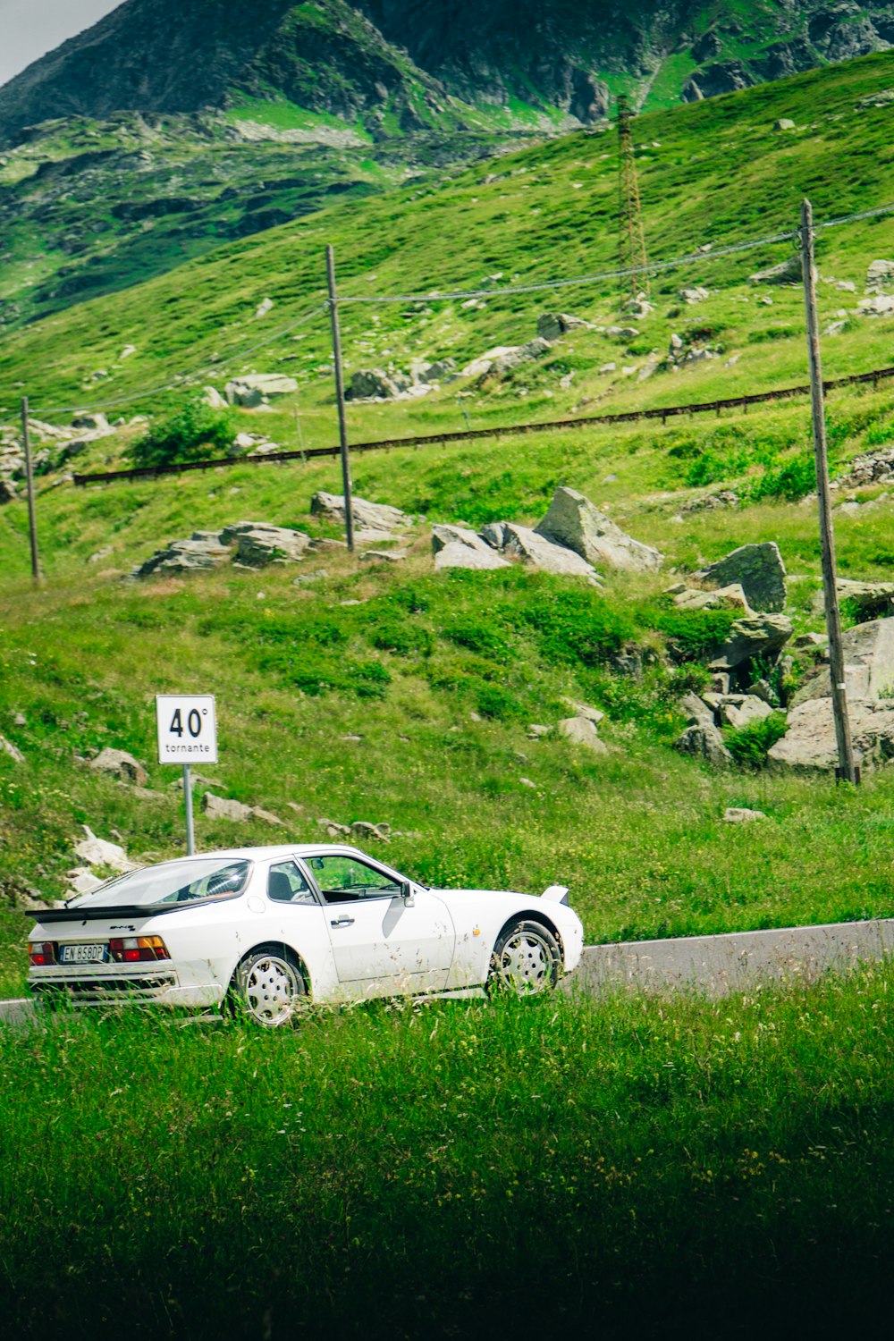 a white car parked on a road