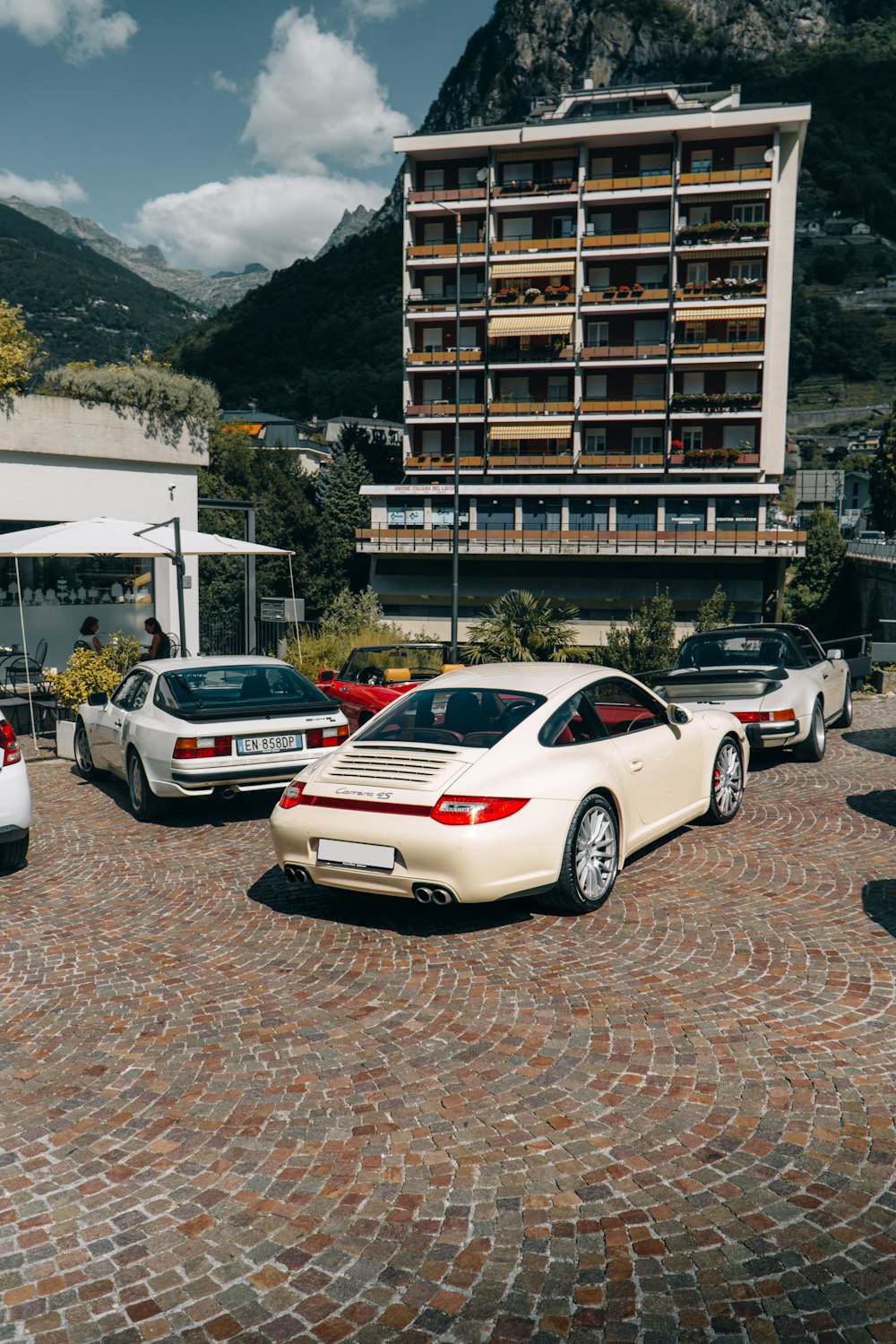 cars parked in front of a building