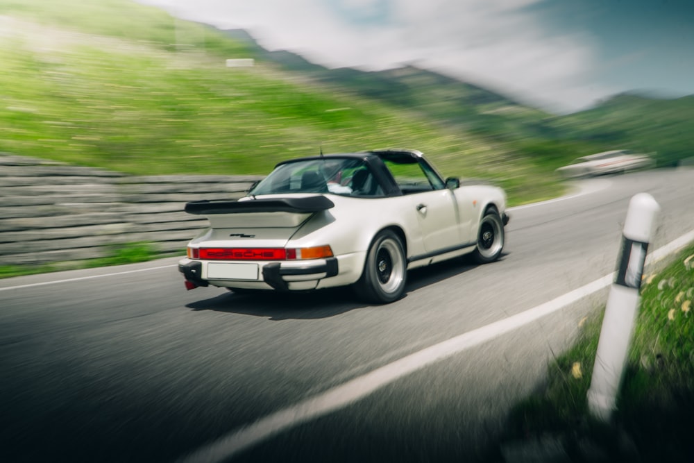 a white car on a road