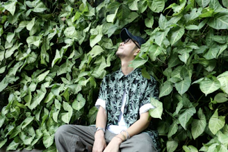 a person sitting in a bush