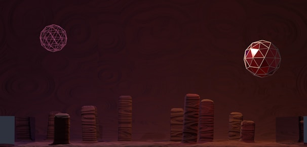 A cinematic 3D render showcasing a surreal landscape with floating geometric shapes.