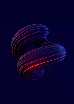 Futuristic 3D model of a cutting-edge gadget rotating on a black background with cyan light streaks.