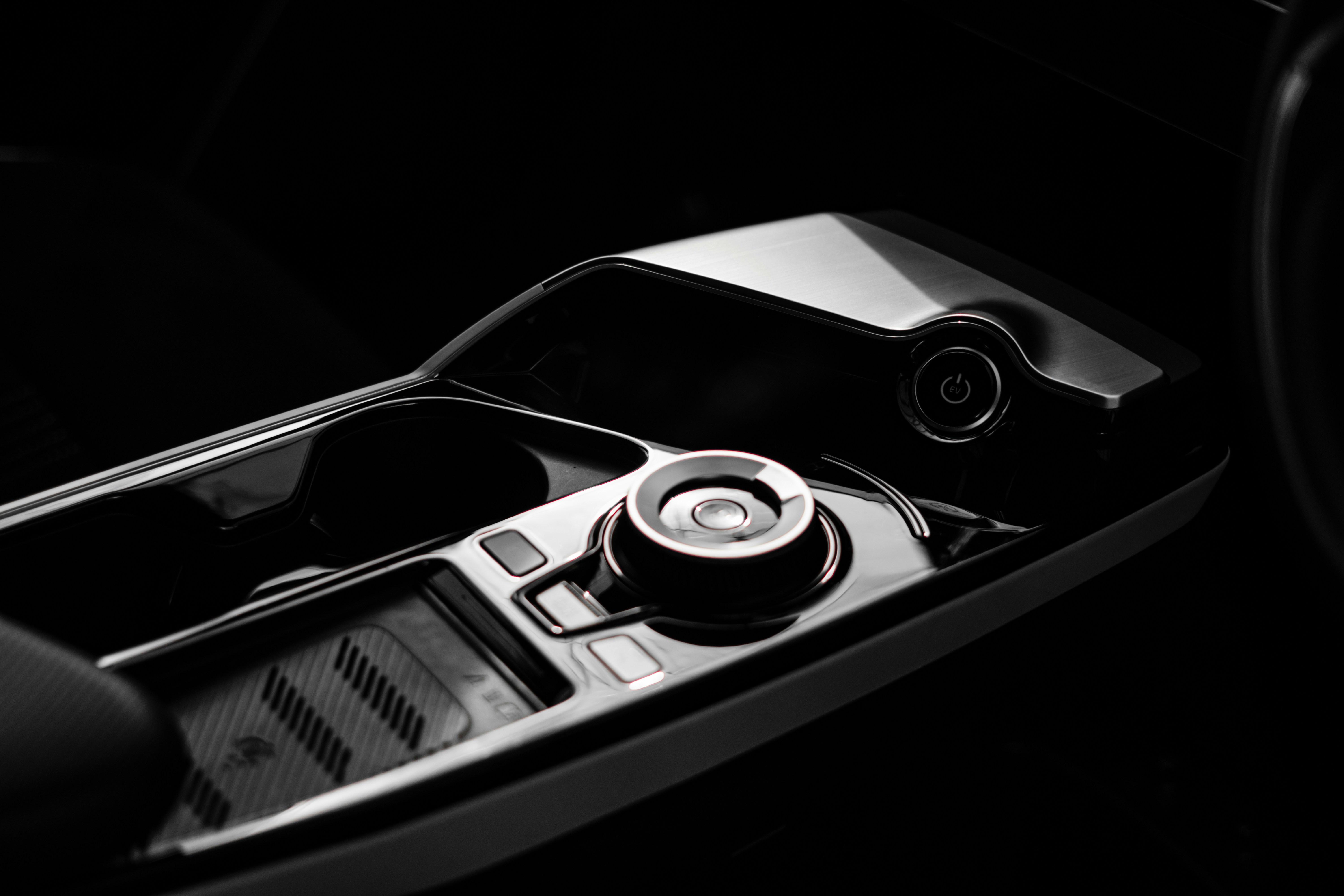 Black and white car with advanced technology