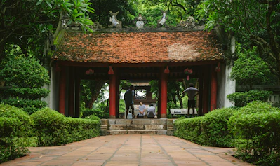 a group of people outside a building
